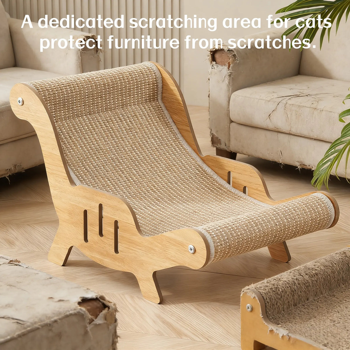2-in-1 Natural Sisal Fiber Cat Scratcher with Hammock and Lounge Chair - Breathable, Durable All-Season Cat Bed for Claw Sharpening and Rest