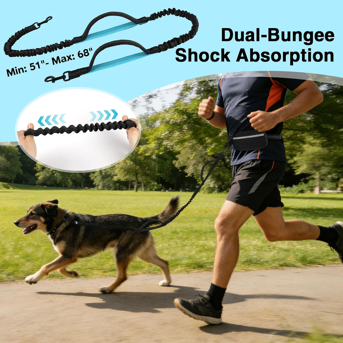 Professional Hands-Free Bungee Dog Leash for Large Breeds - Waist Leash for Comfortable Dog Walking