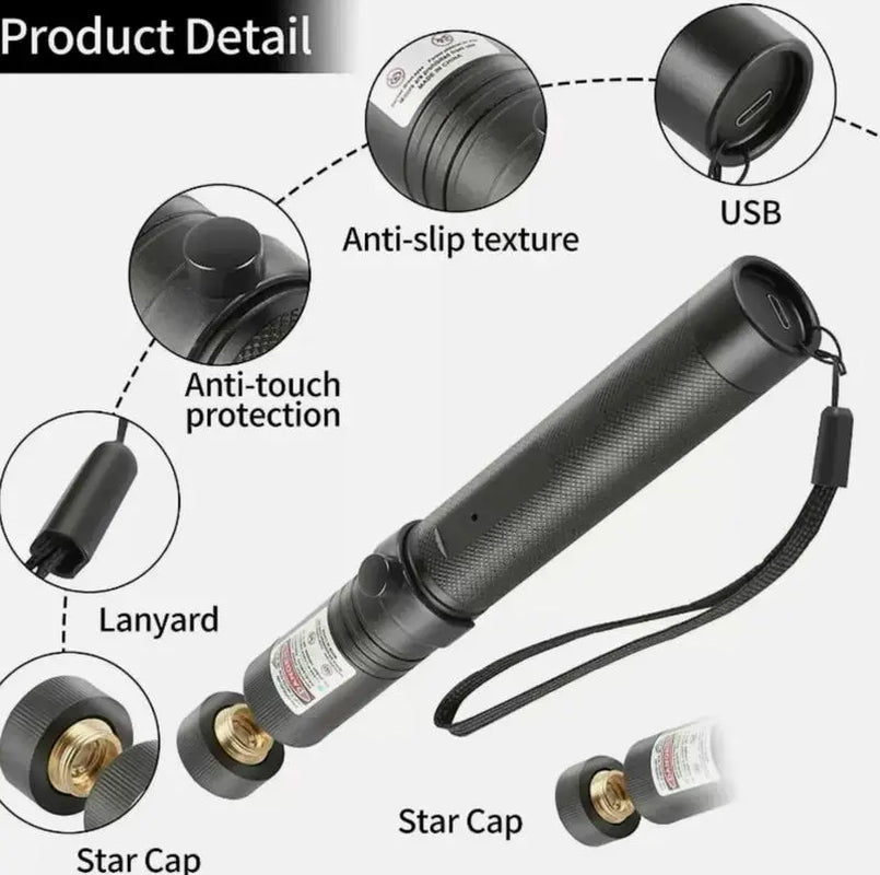 Rechargeable Green Laser Pointer and Line Light Flashlight for Presentations, Screen Displays, and Outdoor Use - Ideal for Office, Astronomy, Construction, and Pet Activities