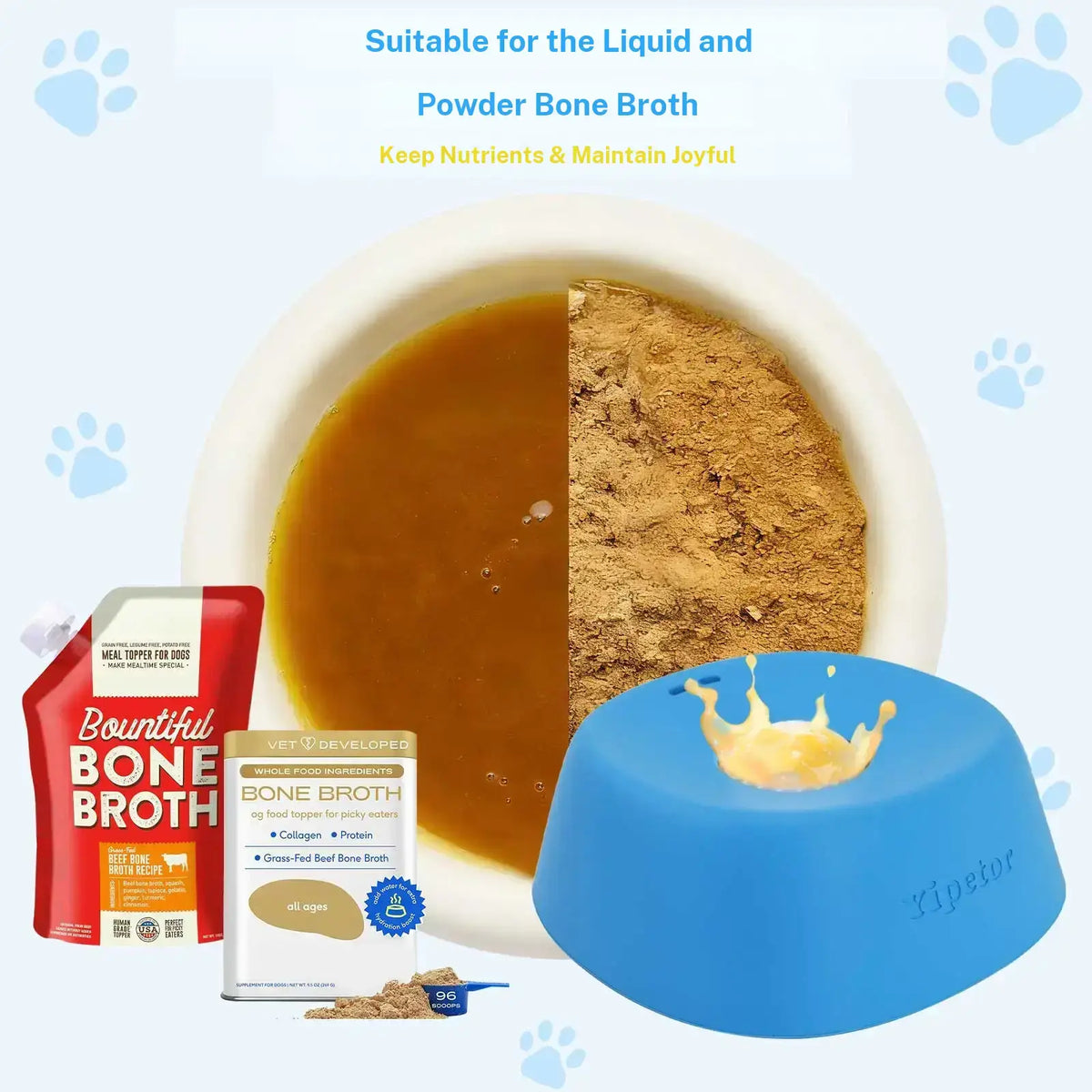 Yipetor Slow Feeder Dog Bowl with Rolling Ball for Liquid Treats - No Spill Bone Broth and Multi-Purpose Puppy Yogurt Feeder for All Breeds Dietary Supplement and Post-Operative Nutrition