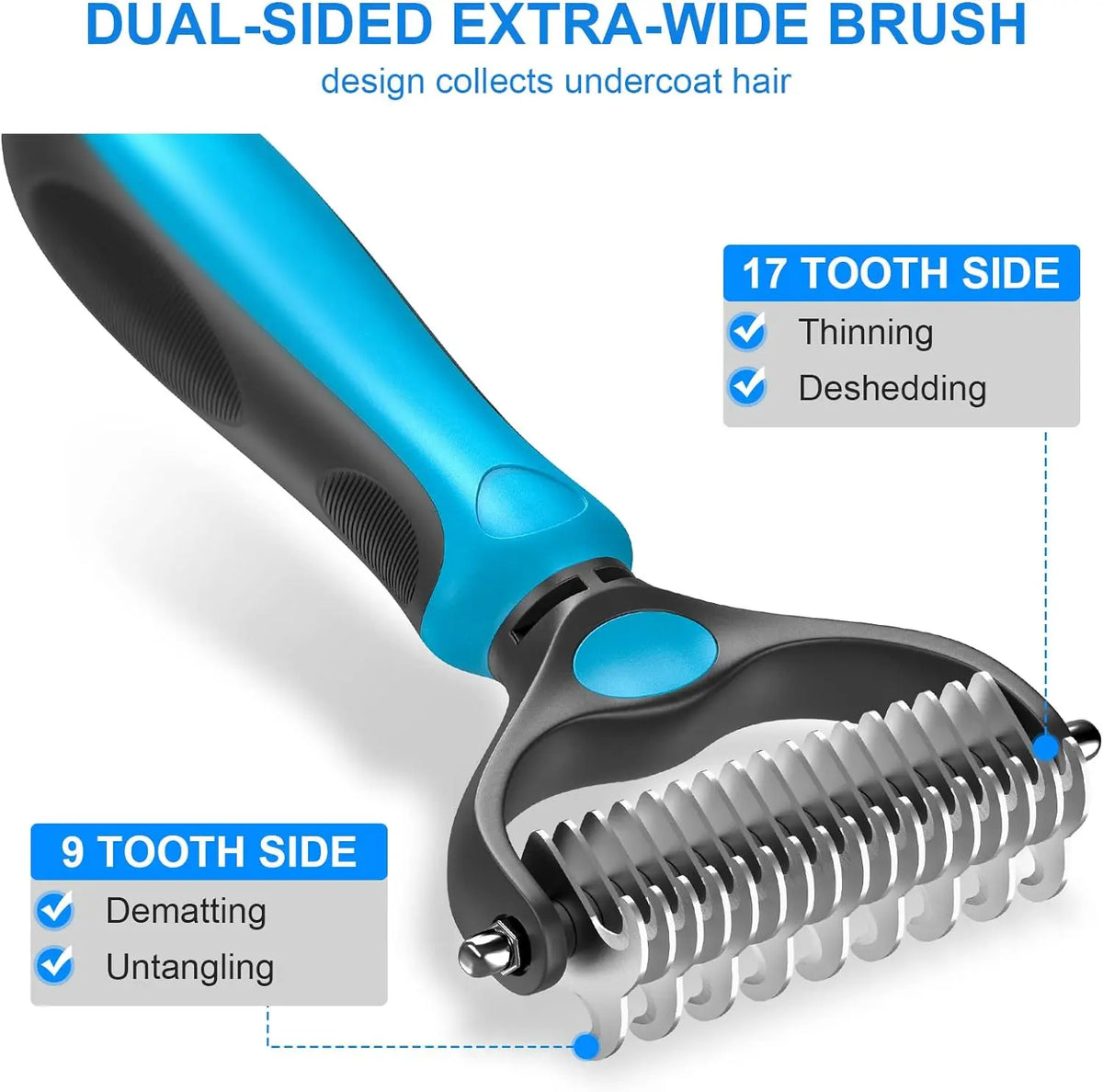Double-Sided Pet Deshedding Brush - Gentle Undercoat Rake Comb for Dogs and Cats, Minimizes Shedding and Loose Fur