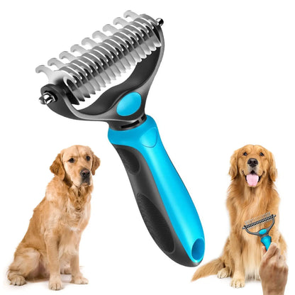 Double-Sided Pet Deshedding Brush - Gentle Undercoat Rake Comb for Dogs and Cats, Minimizes Shedding and Loose Fur