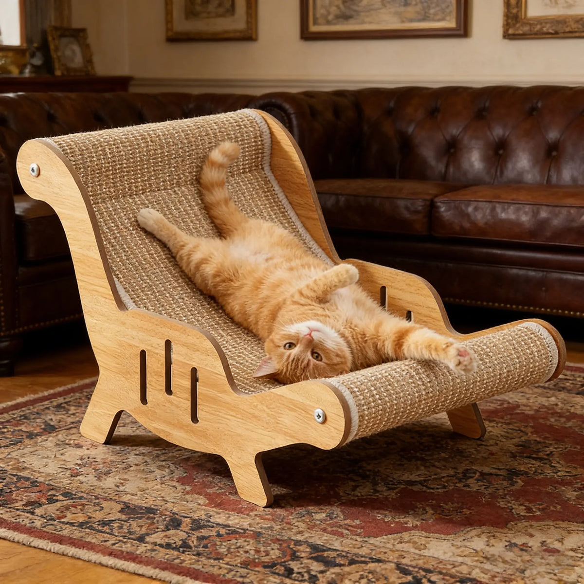 2-in-1 Natural Sisal Fiber Cat Scratcher with Hammock and Lounge Chair - Breathable, Durable All-Season Cat Bed for Claw Sharpening and Rest