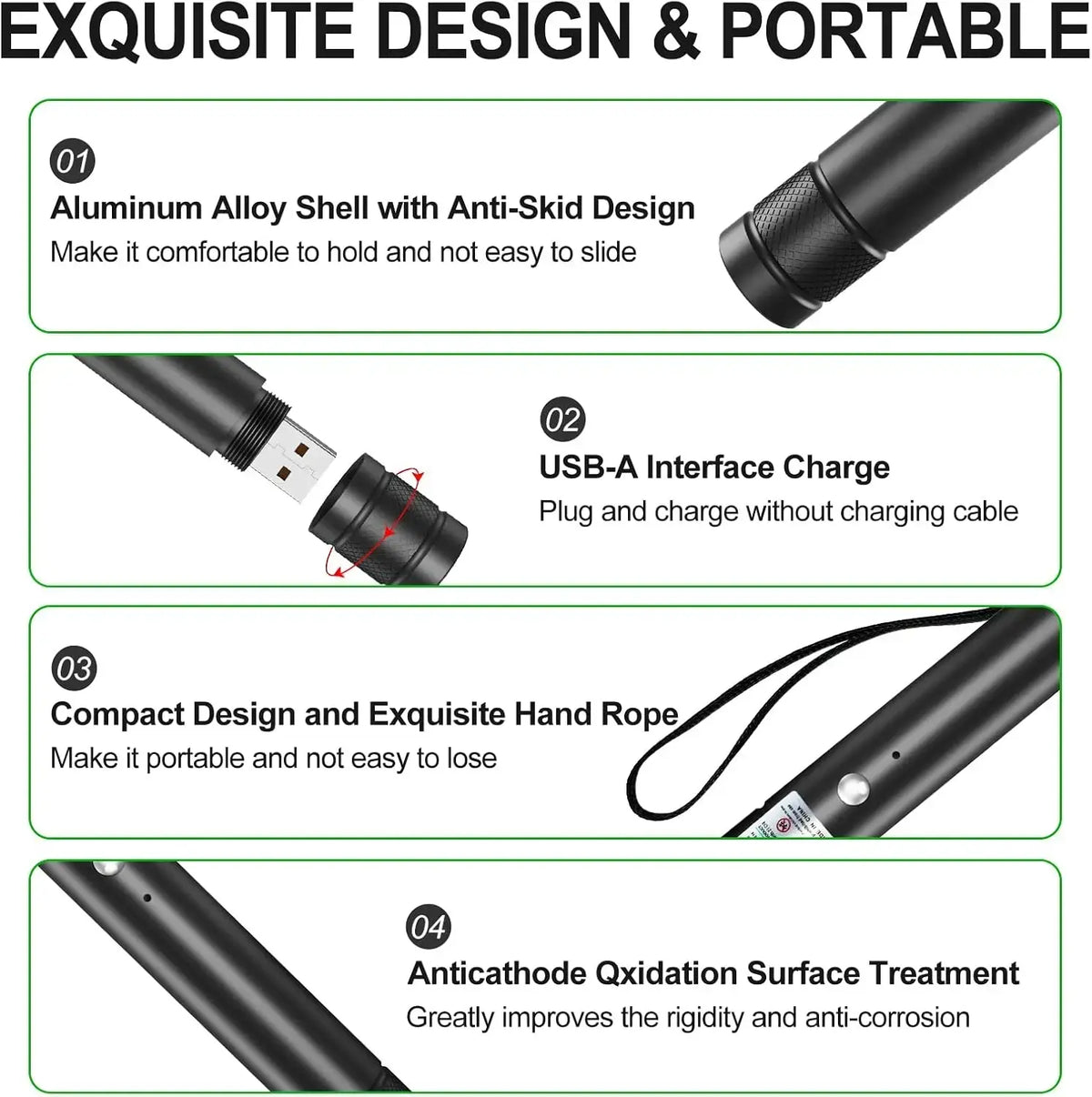 Rechargeable Green Laser Pointer and Line Light Flashlight for Presentations, Screen Displays, and Outdoor Use - Ideal for Office, Astronomy, Construction, and Pet Activities
