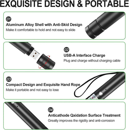 Rechargeable Green Laser Pointer and Line Light Flashlight for Presentations, Screen Displays, and Outdoor Use - Ideal for Office, Astronomy, Construction, and Pet Activities