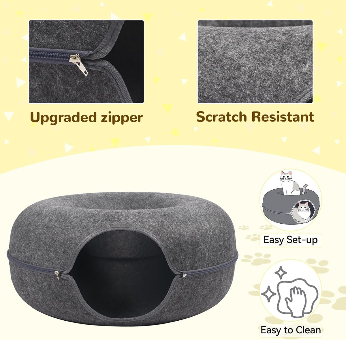 Large 24-Inch Dark Grey Peekaboo Cat Cave Donut Tunnel for Indoor Cats