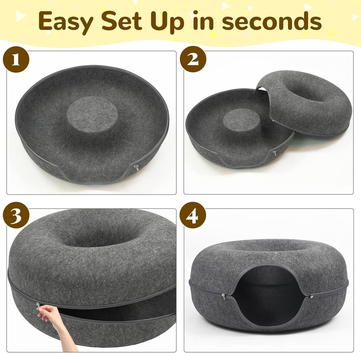 Large 24-Inch Dark Grey Peekaboo Cat Cave Donut Tunnel for Indoor Cats