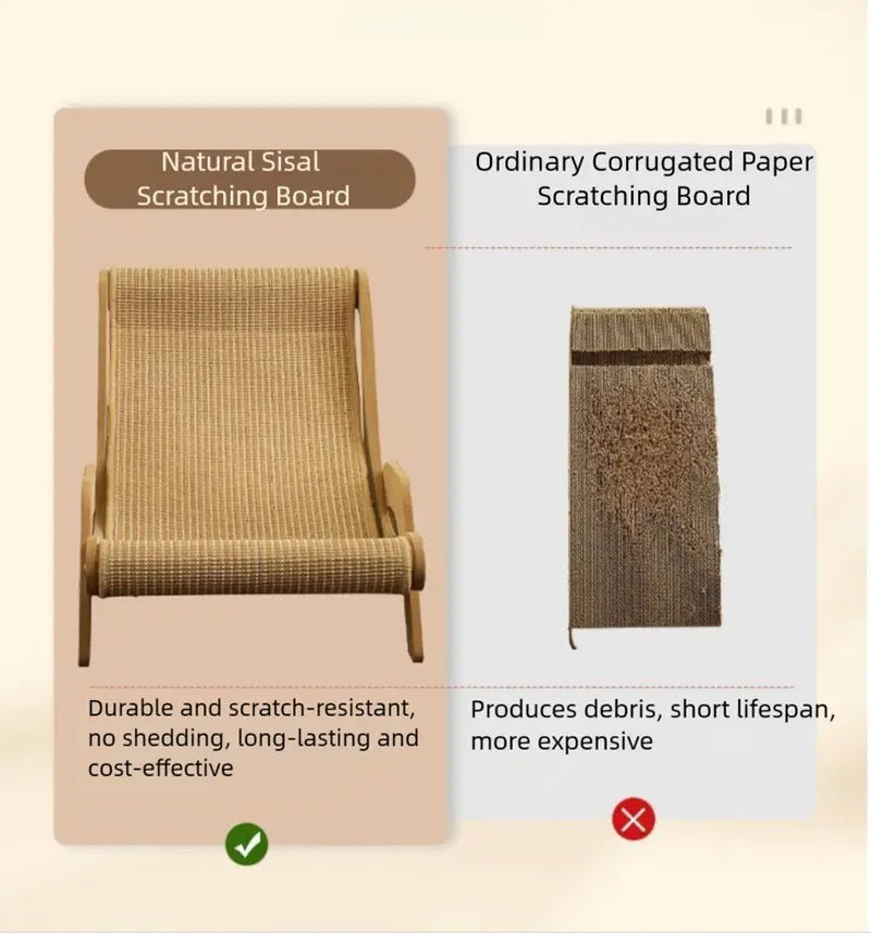 2-in-1 Natural Sisal Fiber Cat Scratcher with Hammock and Lounge Chair - Breathable, Durable All-Season Cat Bed for Claw Sharpening and Rest