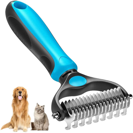 Double-Sided Pet Deshedding Brush - Gentle Undercoat Rake Comb for Dogs and Cats, Minimizes Shedding and Loose Fur