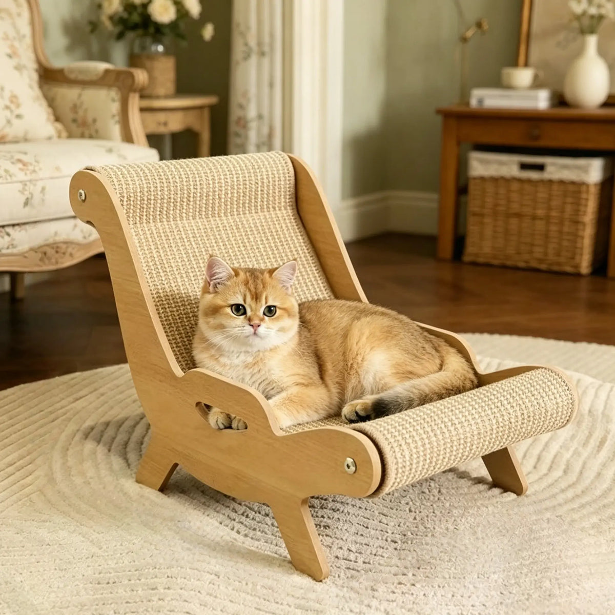 2-in-1 Natural Sisal Fiber Cat Scratcher with Hammock and Lounge Chair - Breathable, Durable All-Season Cat Bed for Claw Sharpening and Rest