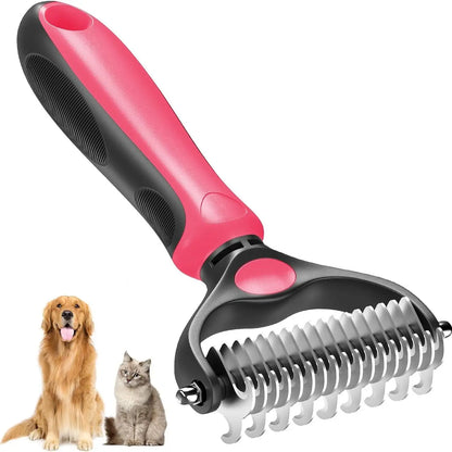 Double-Sided Pet Deshedding Brush - Gentle Undercoat Rake Comb for Dogs and Cats, Minimizes Shedding and Loose Fur